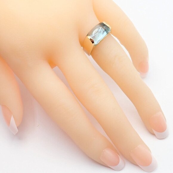 Authentic Bulgari Bvlgari Tronchetto 18k Yellow Gold Blue Topaz Ring sz 5.5 - Picture 4 of 11